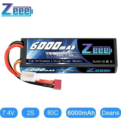 Zeee 6000mAh 7.4V 80C Lipo Battery for RC 2S Hardcase Lipo with Deans Plug for RC Car Vehicle Truck Tank Losi Slash Truggy