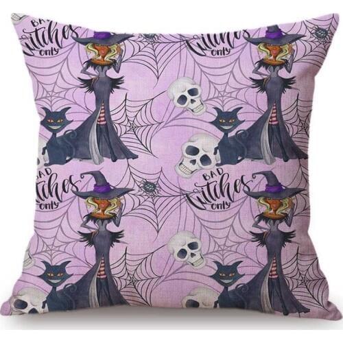 Halloween Decorative Withes Cushion Cover Pumpkin Face Lantern Spider Net Black Cat Cotton Linen Sofa Throw Pillow Cover Case