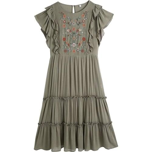 DOUJILI Womens New Style Fashion Elegant Flower Printing Midi Dress High Quality Vintage Ruffles Dress Suitable For Summer