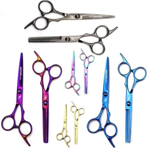 Bluezoo Colorful A- line Scissors Leather Set Stainless Steel Hairdressing Color Scissors 5.5-Inch Straight Snips Thinning