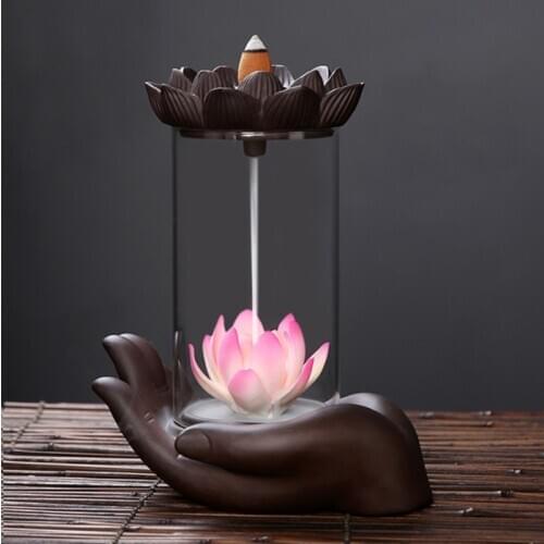 Fashion Bergamot Lotus Burner Smoke Waterfall Incense Burner Cone Incense Censer Living Room Decoration Aromatherapy Fountain