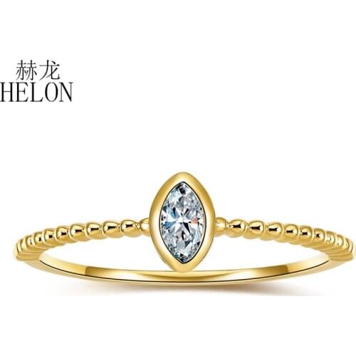 HELON Solid 14K Yellow Gold Marquise 2x4mm VVS/DEF Test Positive Moissanite Diamond Women Fine Jewelry Engagement Wedding Ring