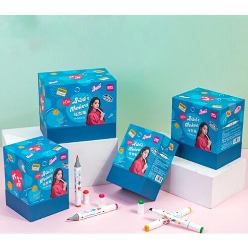 Deli Art Marker Set 24/36/48/60 Colors Dual Tip Art Marker Pens Fine Liner Markers Watercolor Drawing Painting Pen School