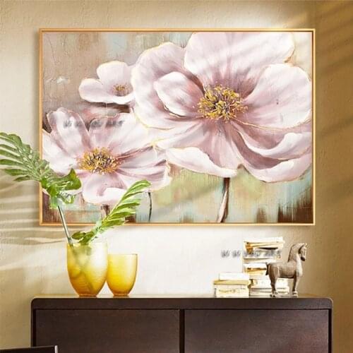 New Design Pure Handmade Pink Flower Oil Painting on Canvas Wall Art Home Decoration Piece Wall Decor Paintings wall Artwork