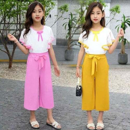 4 Colors Children Girls Clothes Sets Short Sleeve +Pants Suit Hot Sale Summer Newborn Baby Girl Clothing Outfits 3t-14 Years