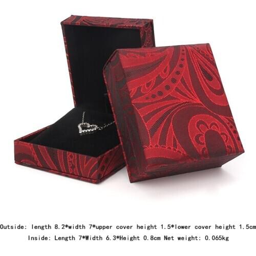 Red Fashion Wedding Necklace Packaging Box Gold Silk Brocade Jewelry Ring Bracelet Display For Adorable Female Party Choice