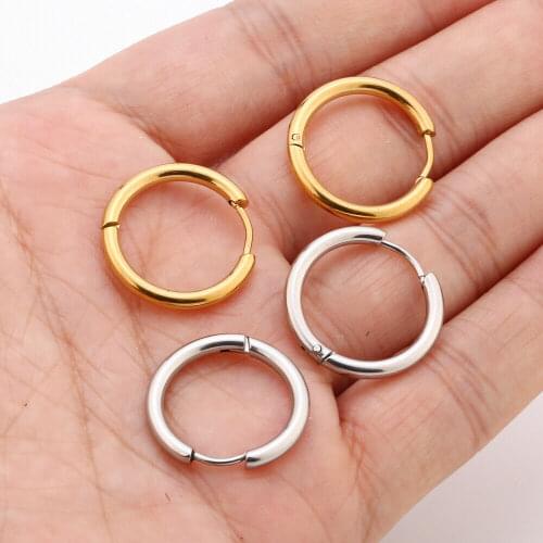 10pcs/lot 316L Stainless Steel Gold Plated Round Hoop Earrings 16mm Width Earring Stud Hoops for DIY Jewelry Earring Making