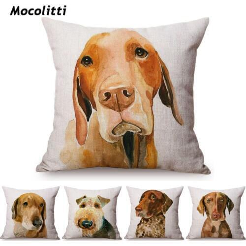 Square Cotton Linen Watercolor Painted Bull Terrier Bull Dog Dachshund 3D Cushion Cover Home Decoration Sofa Throw Pillow Case