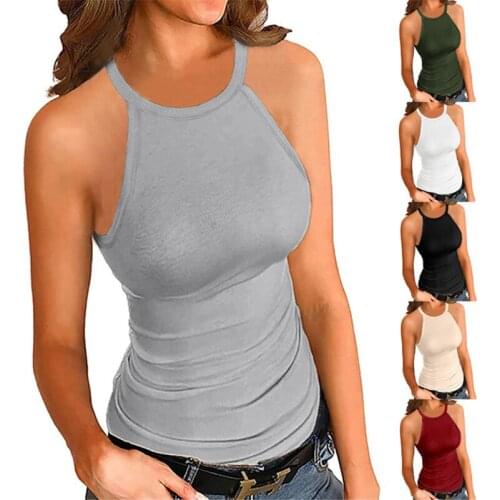 Womens Tank Top Plus Size Elastic Sexy Summer Ladies 2021 New Fashion Sexy Solid Color O-Neck Off Shoulder Casual White Vest