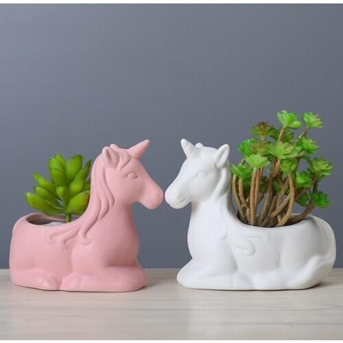 Cartoons Animal Ceramics Flowerpot Frosted Unicorn Flower Pot Succulent Cactus Plant Pots Home Decor Sculpture Garden Ornaments