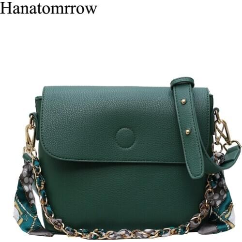 2020 New Arrival Women Handbags Pu Leather Female Shoulder Bags Ladies Messenger Bags New Fashion Scarves Green