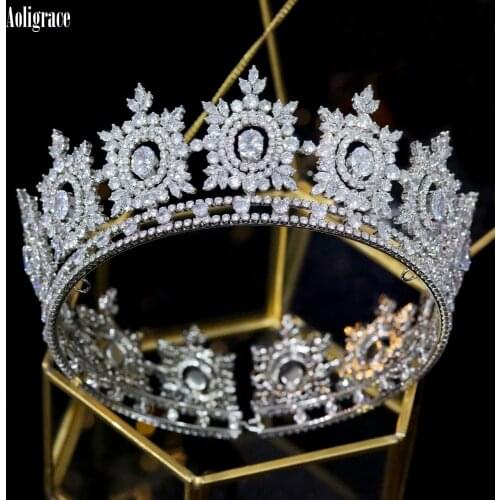 Luxury New Full Cubic Zirconia Round Crowns European Bride Tiaras Wedding Headpieces Sweet 16 Birthday Party Hair Accessories