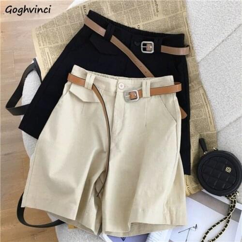 Solid Shorts Women High Waist Pocket Student Simple Baggy Leisure Holiday All-match Large Size Summer Korean Style Trousers Chic