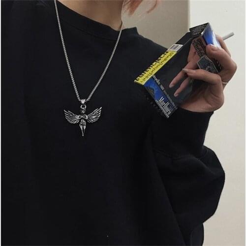 Ins personality hip hop street retro wings little angel necklace cupid pendant accessories for man and women wholesale