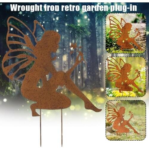 Retro Garden Plugin Flower Fairy Angel Flower Arrangement For Wrought Iron Retro Garden Plug-In Garden Decoration Outdoor Jardin