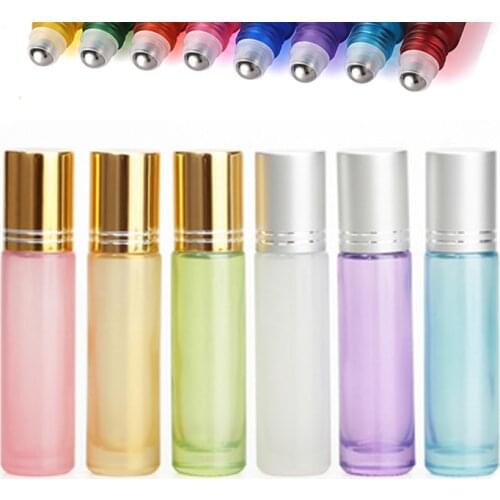 1/5/10 Portable Pearl Colorful Thick Glass Essential Oil Perfume Empty 10ml Bottles Travel Refillable Roller on Vial