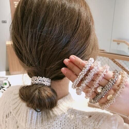 Crystal Head Rope Pearl Elastic Hairband Girls Scrunchies Rubber Band Women Hair Accessories Hair Ring