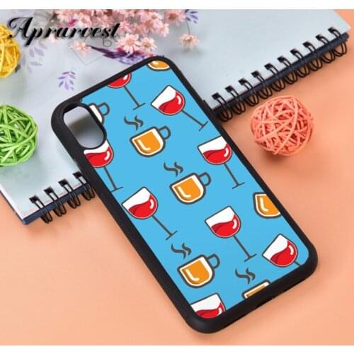 Aprarvest Coffee And Wine Pattern Silicone Rubber Phone Case Cover For iPhone 6 6S 7 8 PLUS X XS XR 11 12 MINI PRO MAX