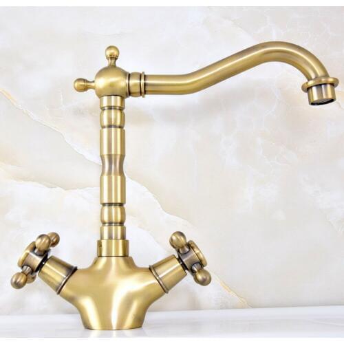 Vintage Retro Antique Bronze Dual Cross Handles Bathroom Kitchen Basin Sink Faucet Mixer Tap Swivel Spout Deck Mounted msf126