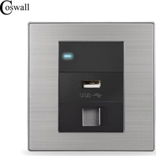 Coswall USB Charging Port For Mobile Phone + RJ45 Internet Wall Socket + 1 Gang 2 Way Light Switch With LED Indicator
