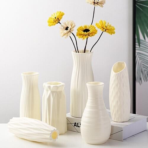 Flower Vase Decorative Plastic Imitation Ceramic Flower Pot Flower Basket Nordic Desktop Dried Flower Decor Vase For Home Office