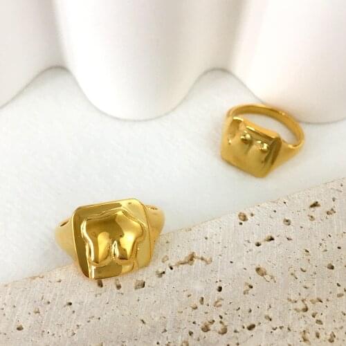 Monlansher Vintage Abstract Finger Rings Textured Stainless Steel Rings for Women Minimalist Metal Rings Jewelry 2021 Trend