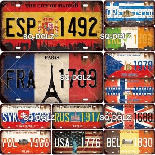 Vintage Metal Poster USA New York Italy Car Number Metal License Plate Decor Wall Bar Pub Garage Tin Signs & Plaques