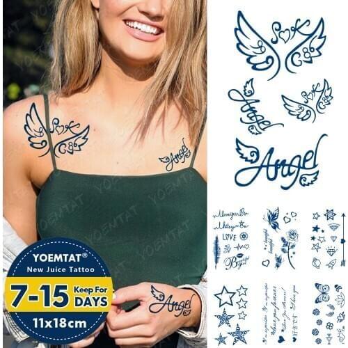 Juice Lasting Ink Tattoos Body Art Waterproof Temporary Tattoo Sticker Wings Angel Love Tatoo Arm Fake Star Rose Tatto Women Men