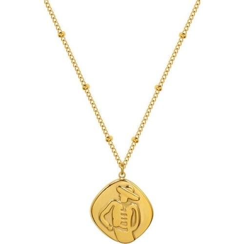 Stainless Steel Jewelry Irregular Geometric Gentle Goblin Carving Necklace For Women 2021 Trendy Jewelry Collier Femme