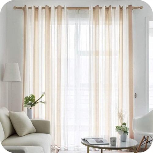 Stripe Voile Curtains with Eyelets Sheer curtains for Living Room Bedroom Tulle Curtain Kitchen Modern Window Treatment Drapes