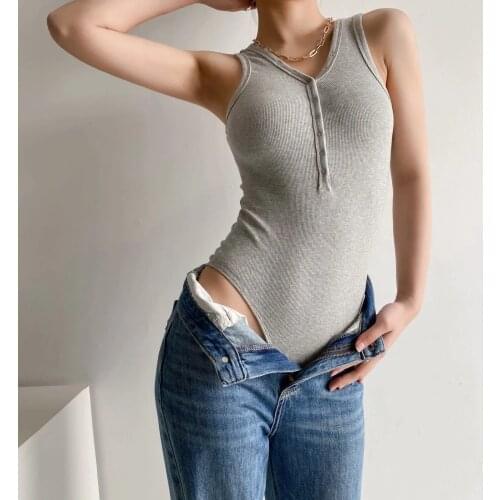 INS European and American Womens Tight Sexy Vest Slim Slimming Chest Front Buckle Shoulder Strap Jumpsuit DLLTY0088