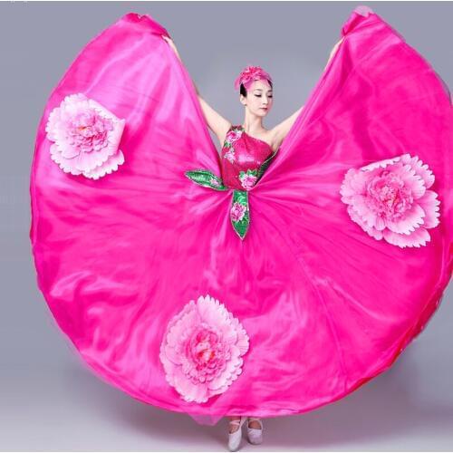 Spanish Bullfight Dance Dress Petal Long Robe Flamenco Fille Skirts Camisa Dresses For Women Chorus Big Swing Dress DL6128