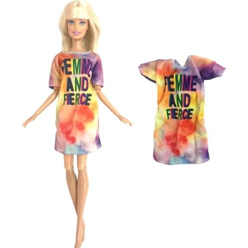 1 Pcs Cool Dress Colorful Dream Skirt Pretty Shirt Casual Party Style Costume For Barbie Doll Girl Accessories 01A