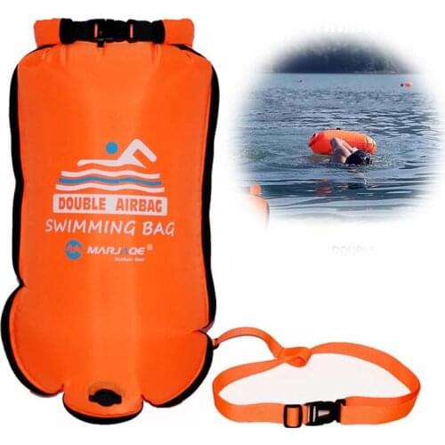 20L Inflatable Open PVC Swimming Buoy Tow Float Dry Bag Double AirBag With Belt High Visibility Swimming Water Sport Safety Bag