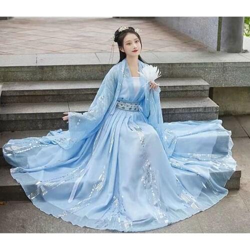 2021 Traditional Chinese Costumes for Women Hanfu Fairy Dress Folk Dance Vintage Embroidery Princess Outfit Chinese Hanfu Dress
