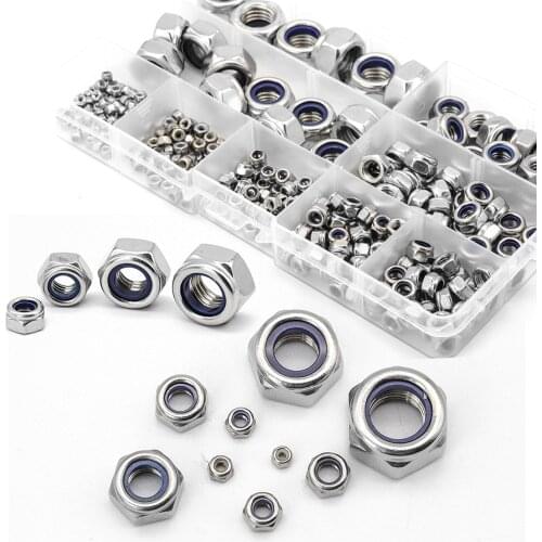 321Pcs/Box M2 M2.5 M3 M4 M5 M6 M8 M10 M12 Lock Nut 304 Stainless Steel Hex Hexagon Self Locking Nut Assortment Kit