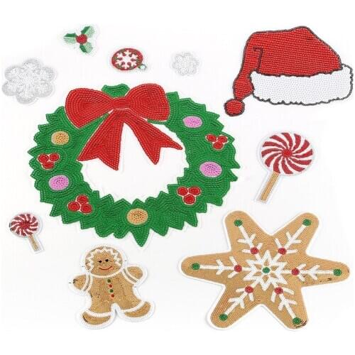 3D high quality embroidered sequins cartoon Christmas snowman hat sewing patch clothes jeans decoration iron DIY decal
