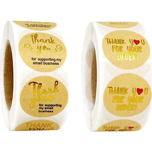 500pcs/roll Thank you for supporting my business kraft stickers with gold foil labels stickers for small shop handmade sticker