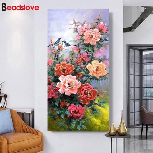 5d Diy Diamond Painting Flowers birds large size Full Square Round Diamond Embroidery Mosaic Cross Stitch S57