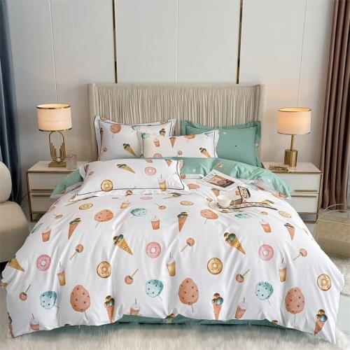 White Ice Cream Cotton Reactive Printing Bedding Set High Density Satin Duvet Cover Set Bed Linen Pillowcases Home Textile