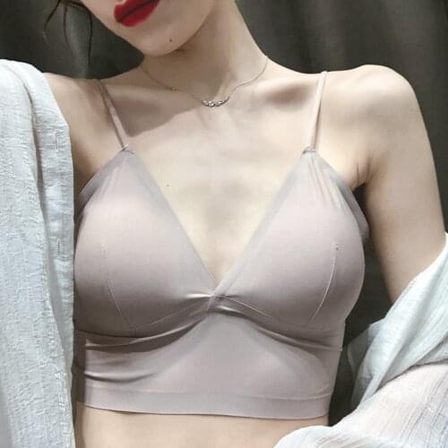 Seamless Crop Tops Women Tanks Crop Top Underwear Solid Color Sleeveless Camis Deep V Cropped Tube Top Padded Camisole Femme