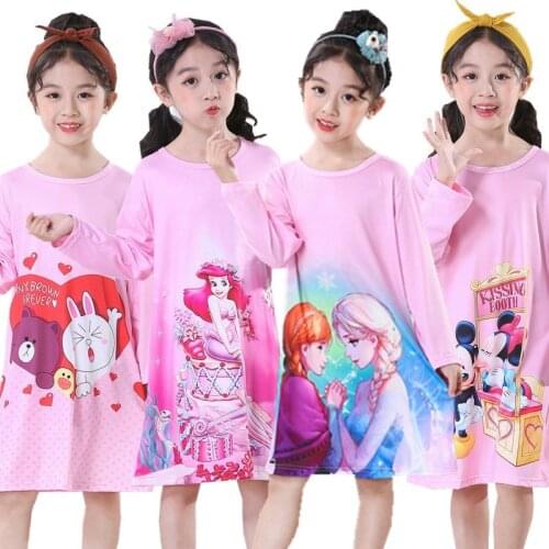 Spring Autumn Girls Anna Elsa Olaf Princess Nightgown Pajamas Kids Long Sleeve Nightdress Cute Cartoon Baby Sleep Dress Homewear