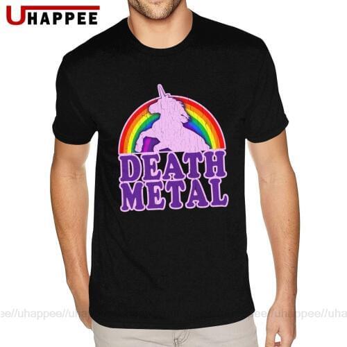 Purple Death Metal Unicorn Tee Shirt for Men Custom Short Sleeved Black Crew Neck T Shirt
