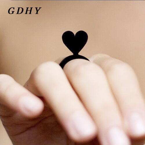 GDHY Heart Love Type Rings Finger Black Heart Acrylic Erect Rings Finger For Wife Love And Family Gift Fashion Jewelry