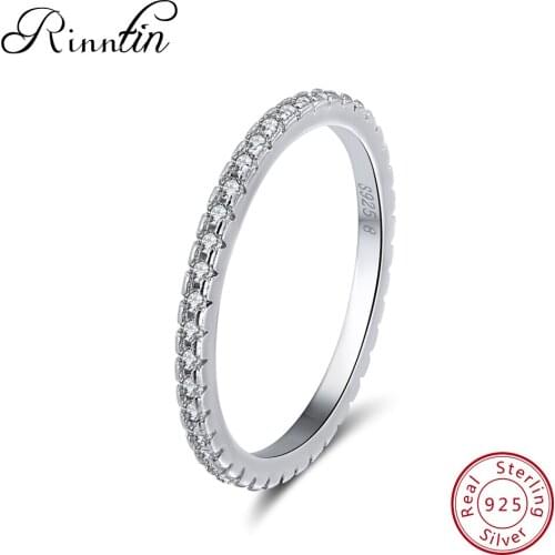 Rinntin 925 Sterling Silver Women Classic Finger Rings Cubic Zircon Female Wedding Engagement Eternity Rings Jewelry TSR63