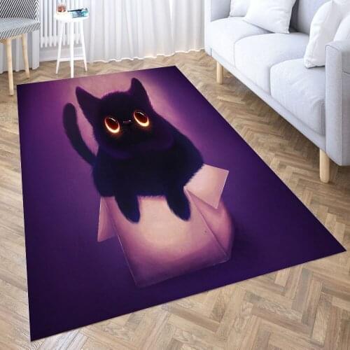 Black cat in the box Carpet for Living Room 3D Anime Cartoon Rug Gamer Teen Room Bedside Lounge Rug Kids Children Floor Mats