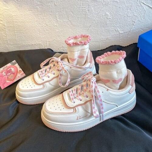 Sakura Women Sneaker White Shoes Autumn 2021 Sweet Kawaii Student Casual Sports Board Shoes Female Big Toe Vulcanized Shoes