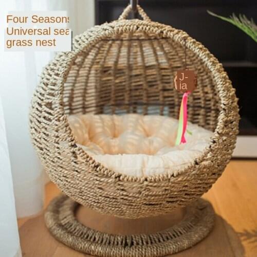 Round winter cats nest general purpose for semi closed opening with pad washable cat bed house basket pet supplies cat hammock