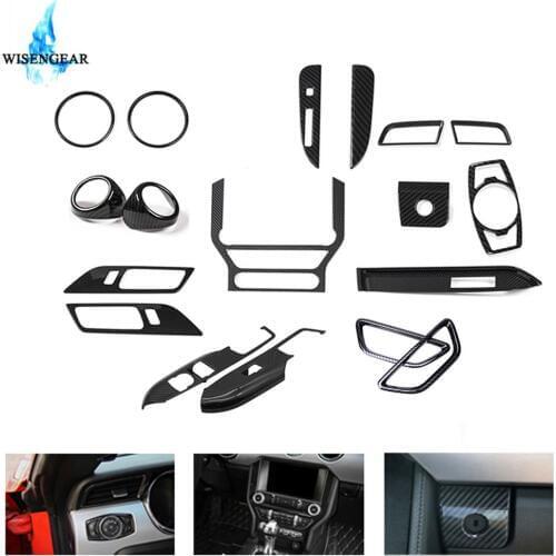 For Ford Mustang Center Console Dashboard Control Cover Trim Storage Box Switch Panel Carbon Black Car Interior Part 2015-2018