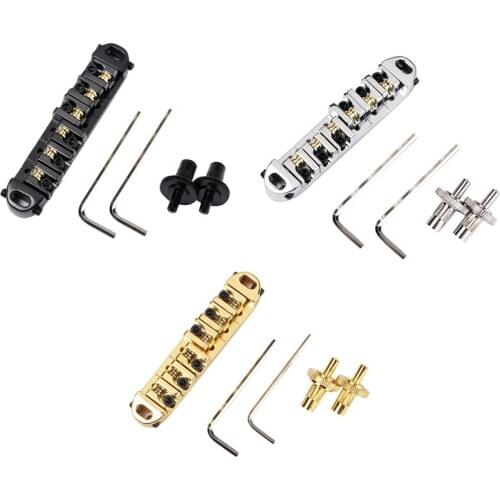 Brass Roller Adjustable Saddle Tune-O-Matic Zinc Alloy and Brass Rollers Bridge for Lp Electric Guitar